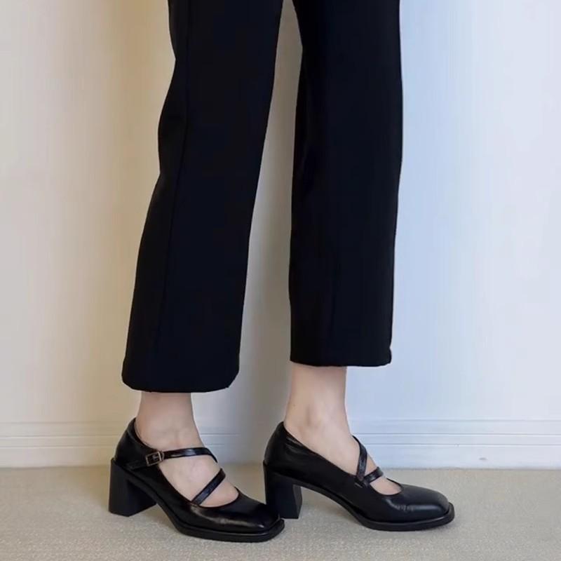Square Toe High Heel Mary Jane Shoes Female Chunky Heel Low-cut