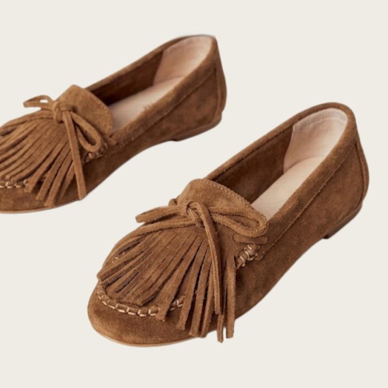 Retro Matte Tassel Slip-on Versatile Loafers Womens Fashionable Pumps