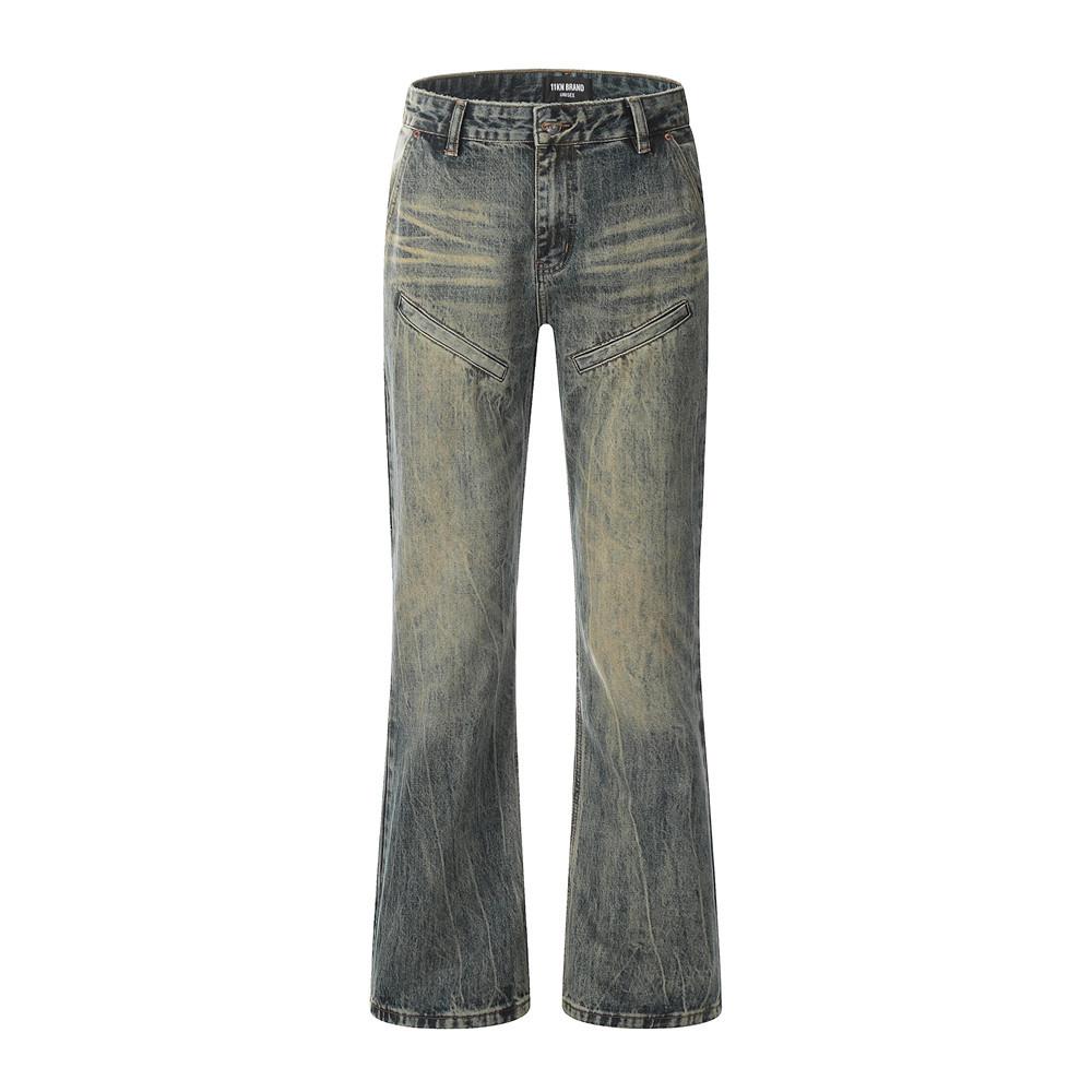 Washed And Worn Indentation Loose Pockets Pants