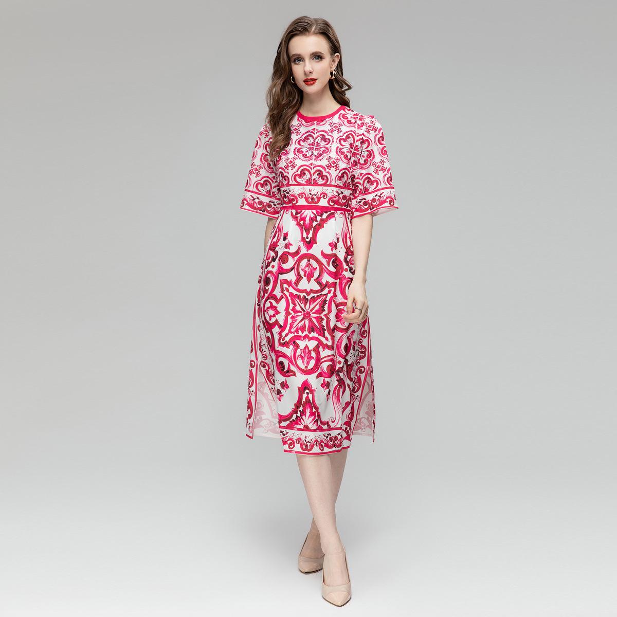 High Temperature Rhinestone Slits On Both Sides Short Sleeve Dress