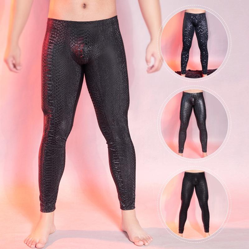 Men's New PU Embossed Imitation Leather Tight Trousers
