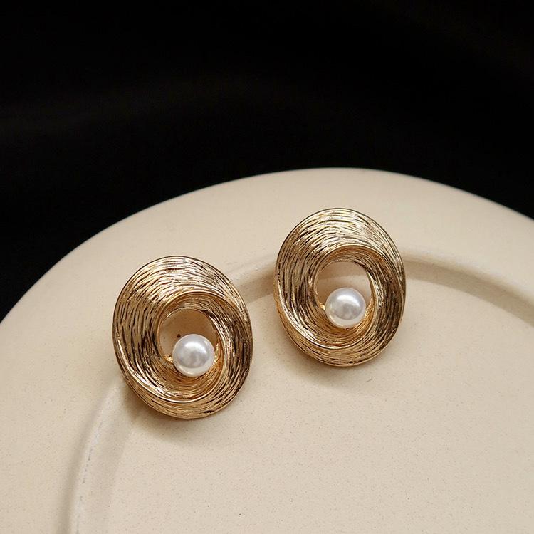 925 Silver Needle Metal Women's Vintage Thread Pearl Earrings