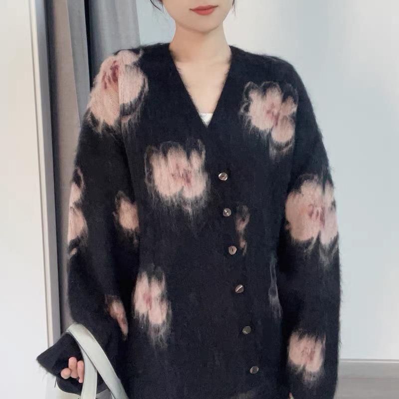 Women's Autumn And Winter New Flower Sweater Coat Top