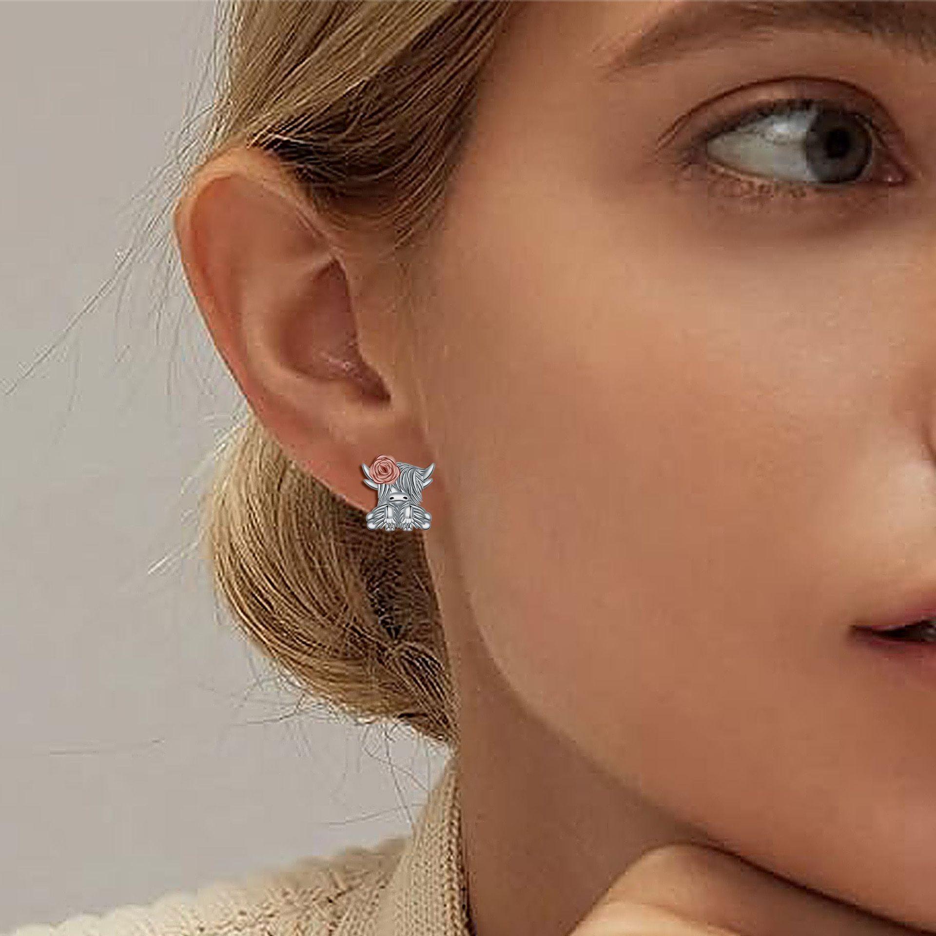 Exquisite Fashion 925 Silver Needle Cute Bull Head Stud Earrings