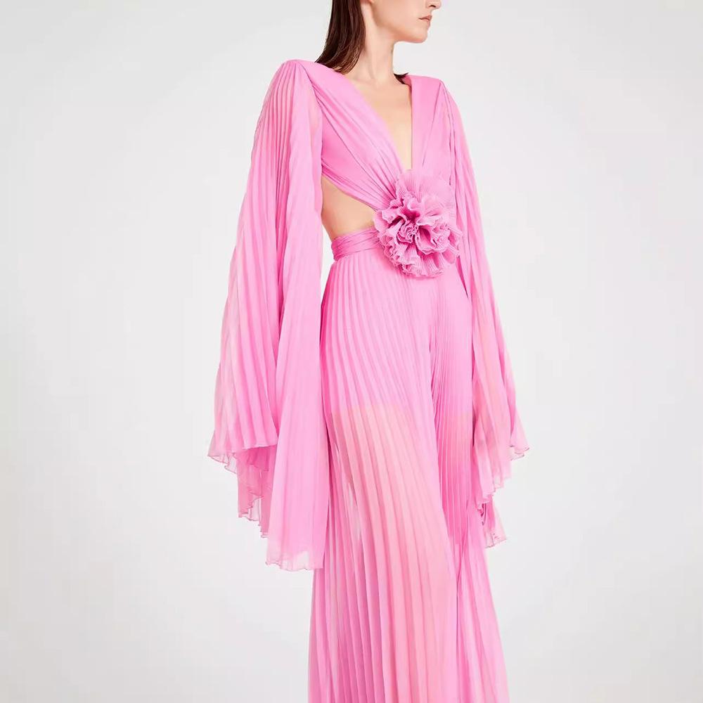 Fashion Backless Flower-decorated V-neck Evening Dress