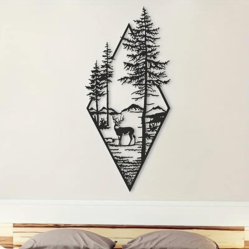 Wall Decoration Brown Bear With Trees Water Forest Metal Hardware Pendant
