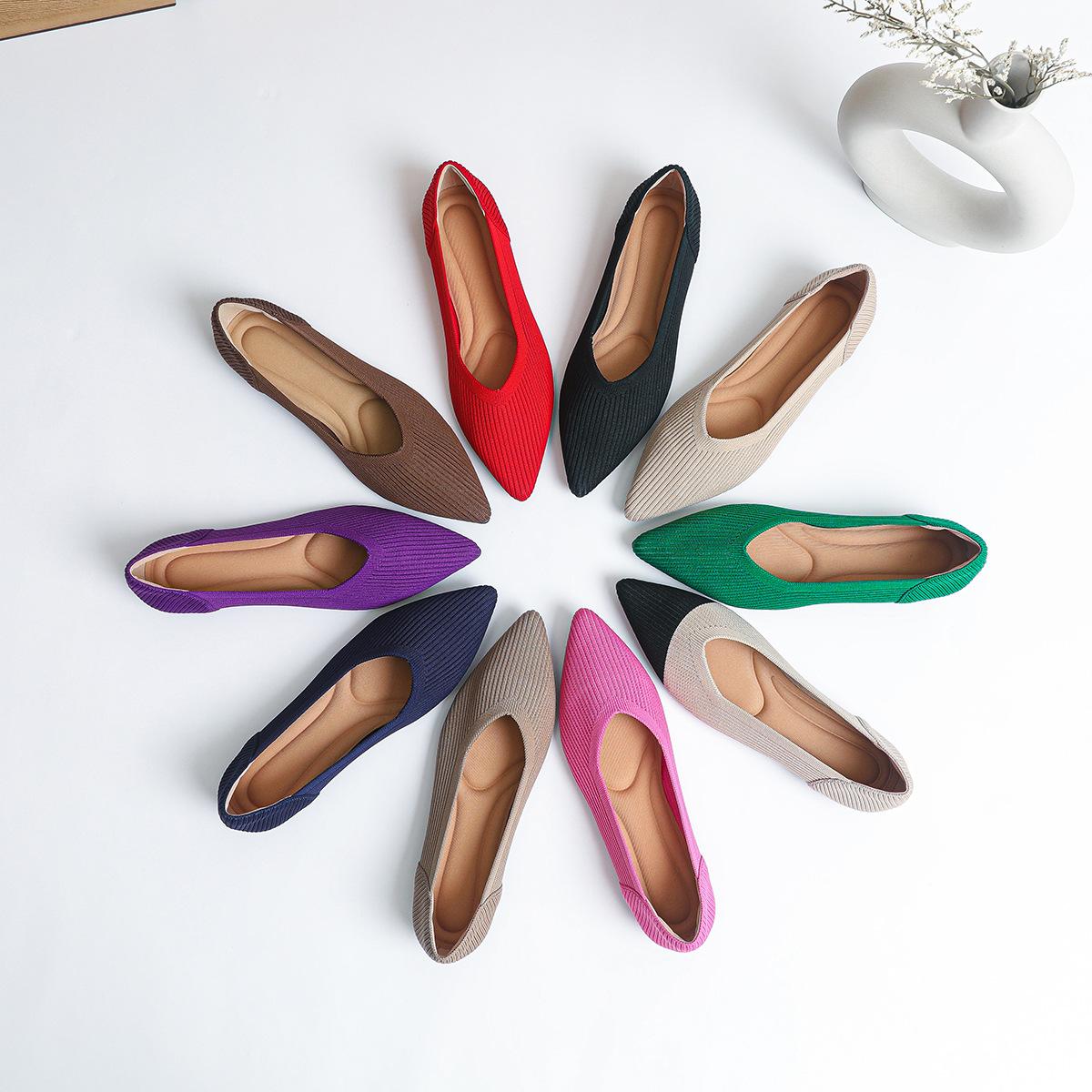 Knit Breathable Shallow Mouth Pointed Flat Bottom Pumps