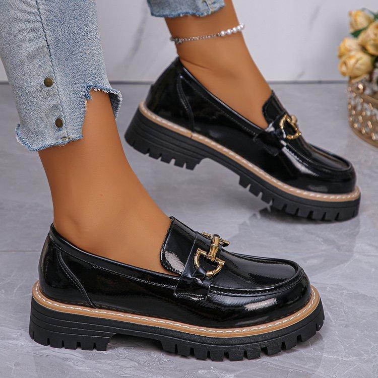 Retro Color Matching Casual Chunky Heel Platform Pumps