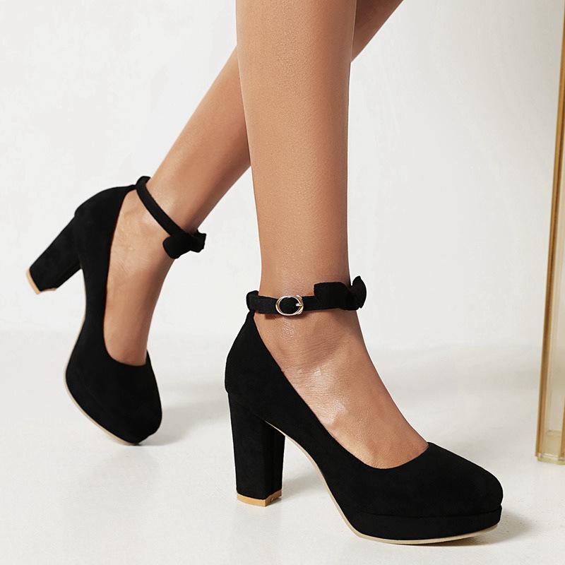 European And American-style Women's Round-toe Chunky-heeled Pumps For Foreign Trade