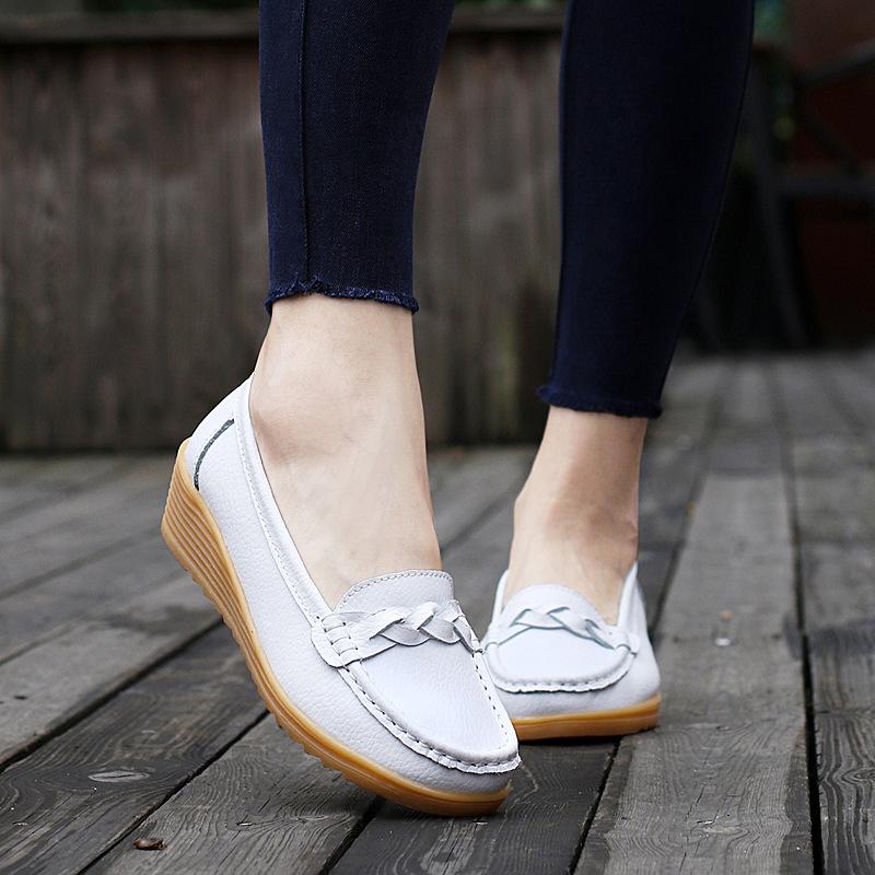 Women's Cowhide Gommino Soft Bottom Wedge Heels