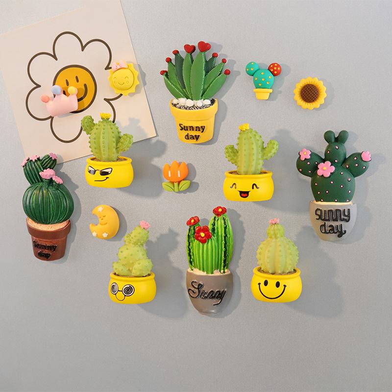 Refrigerator Magnet In The Form Of A Lifelike Succulent Potted Plant Made Of Resin With Magnetic Backing