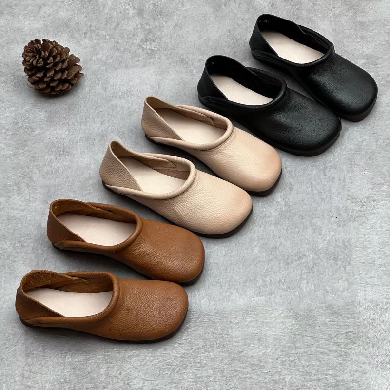 Retro Handmade Genuine Leather Versatile Womens Pumps