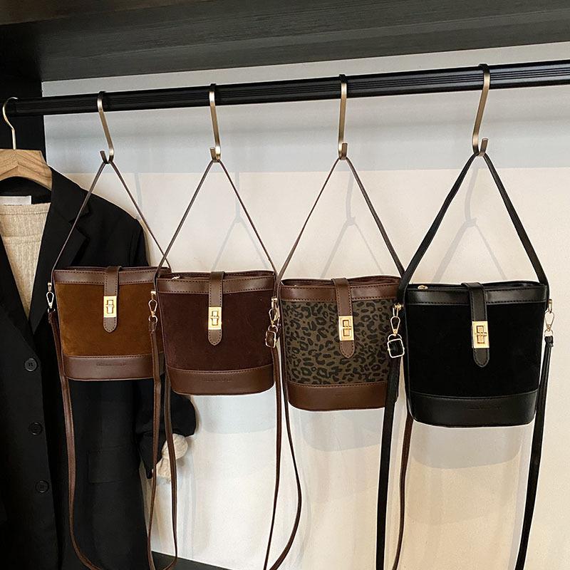 Suede Portable Bucket Bag Retro Crossbody
