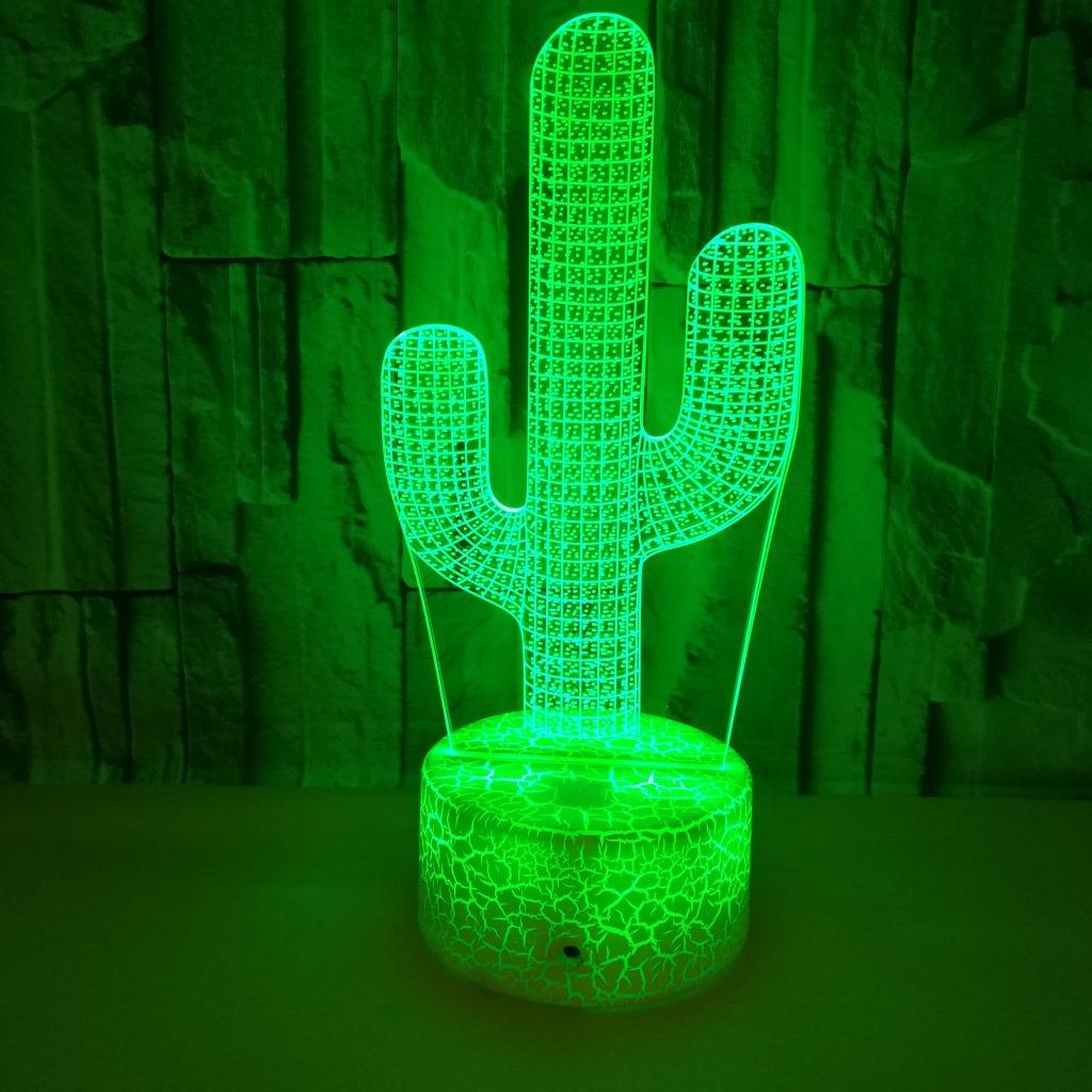 Cactus 3D Small Night Lamp Colorful Touch Remote Control