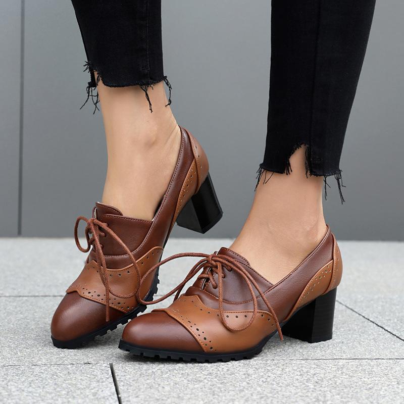 Matching Round Toe High Heel Front Lace-up Burning Flower Pumps