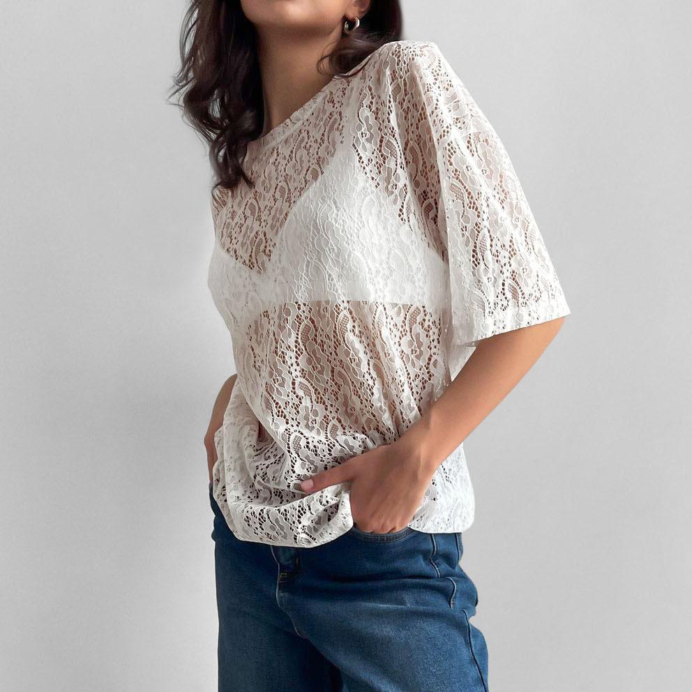 Women's Round Neck Jacquard Short-sleeved T-shirt