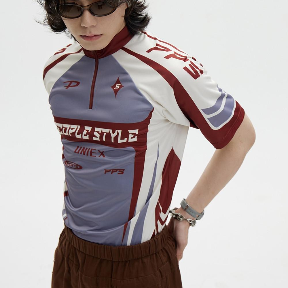 Cycling Clothing Elements T-shirt In Contrast Color Sports Style Elastic Breathable Slim Short Sleeve Casual Print Top