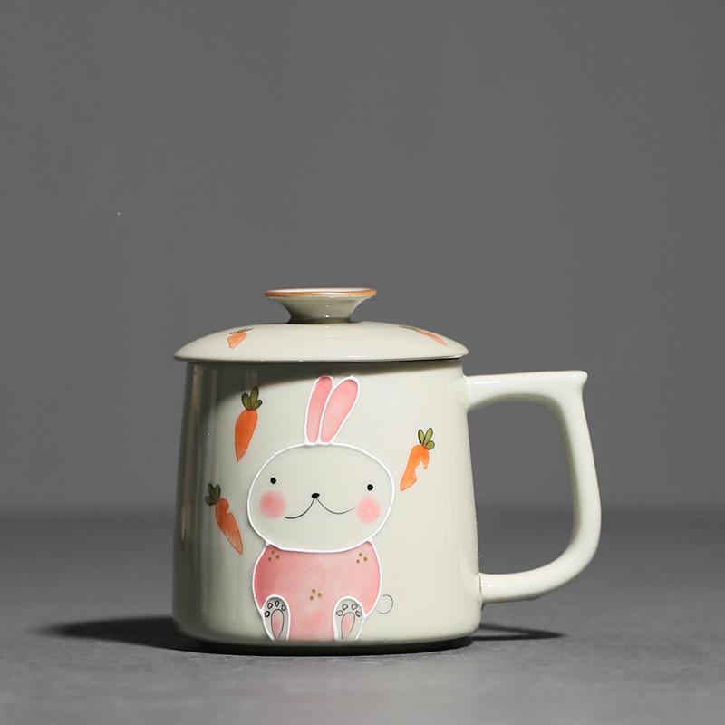 Household Grass And Wood Gray Hand-painted Cute Rabbit Ceramic Underglaze Water Cup