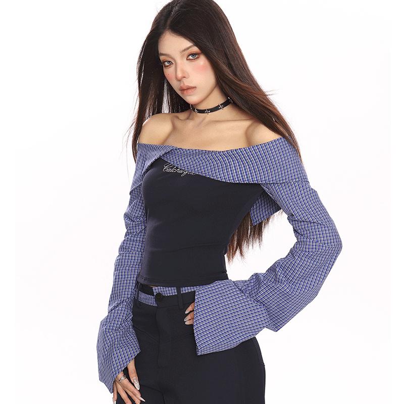 Women's Striped One Shoulder Long Sleeved Shirt And Pants