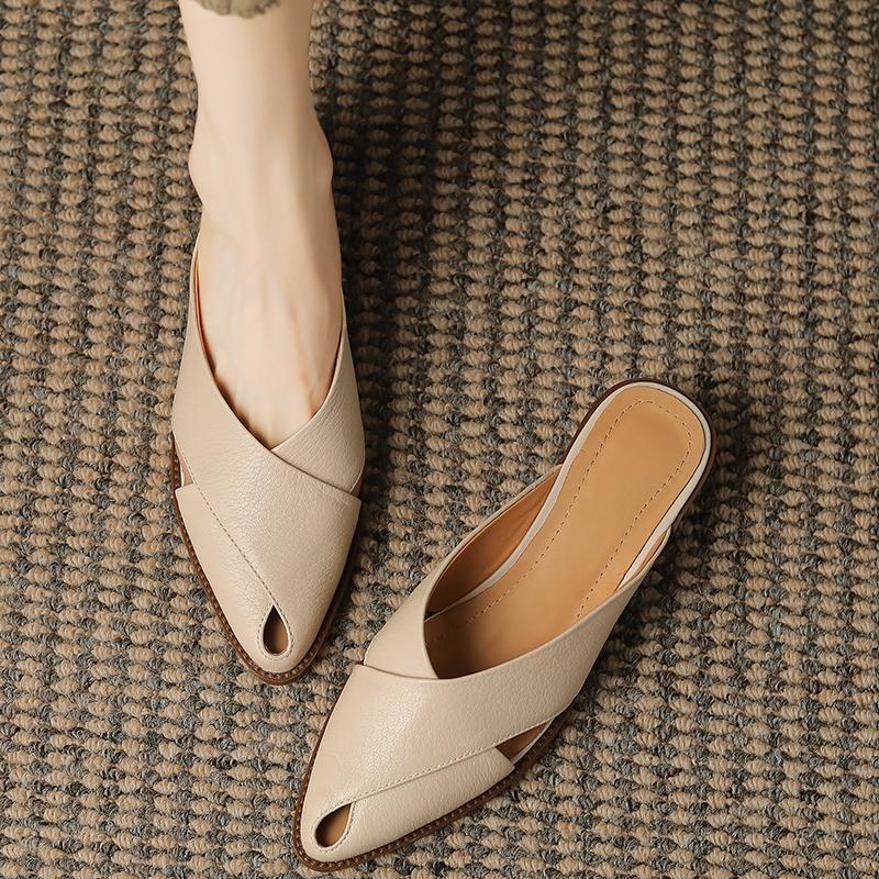 Chunky Heel Mid Heel Hollow-out High-grade Sense Closed-toe Slippers