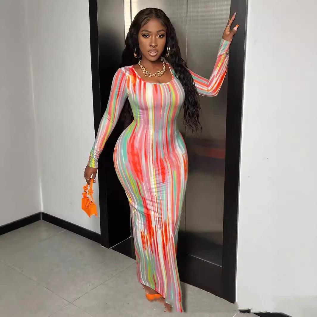 Printing Temperament Commute Long Sleeve Dress Foreign Trade