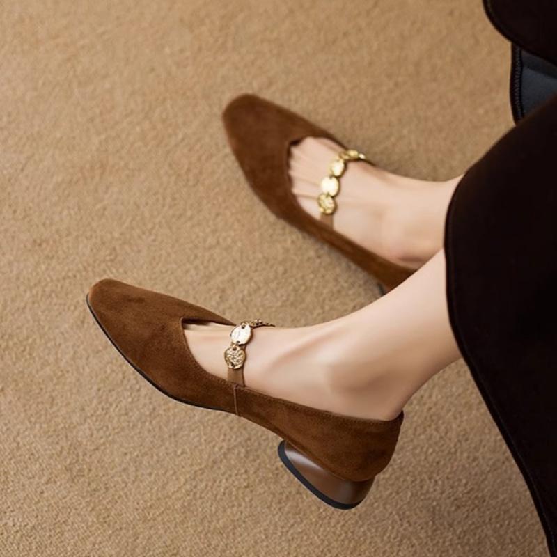 French Retro Square Toe Low-cut Suede Pumps Women's Autumn New