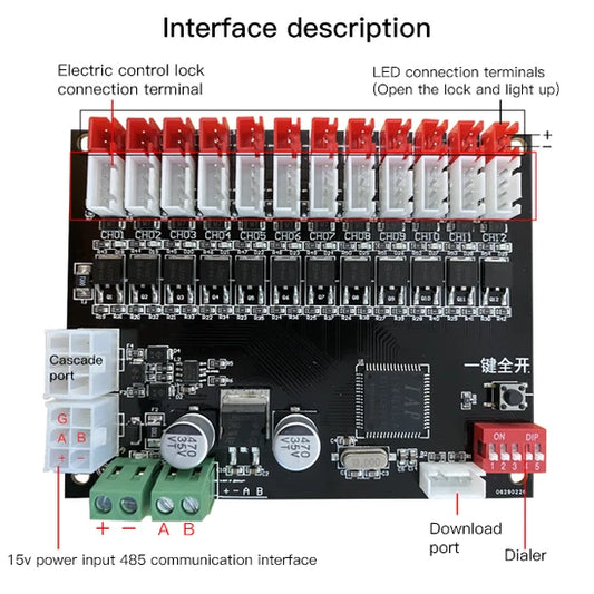 12-Channel Smart Locker Electric Control Board with LED Light Lock Control System for Vending Machines Consumer Electronics
