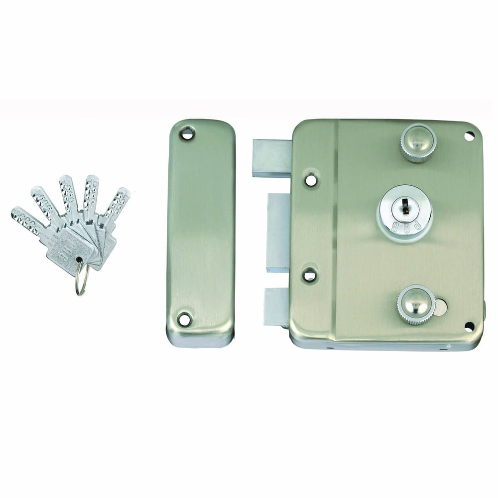 Rim Lock  Brass Keys Outside Opening Steel & Brass Powder Coating Finish, Door Lock, Living Room, Bedroom