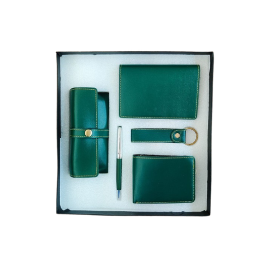 Stylish Green Leather Set with Yellow Stitching