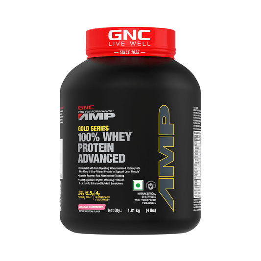 GNC AMP Gold 100% Whey Protein Advanced Delicious Strawberry Powder 2 lbs