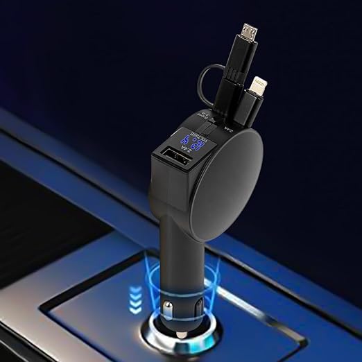 Retractable Car Charger, Fast Charging Car Charger 60W, Retractable Cable