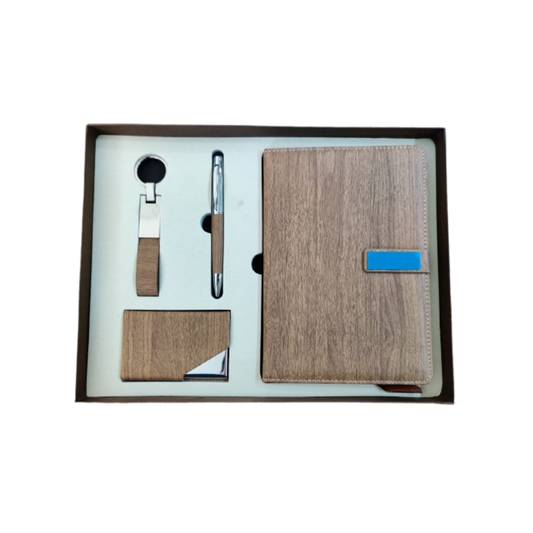 Wooden Finish Notebook Set with Keychain