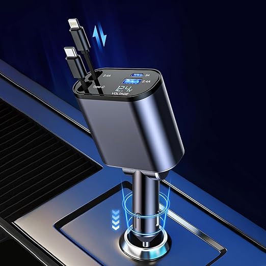 Retractable Car Charger, 100W 4 in 1 Super Fast Charge Car Phone Charger