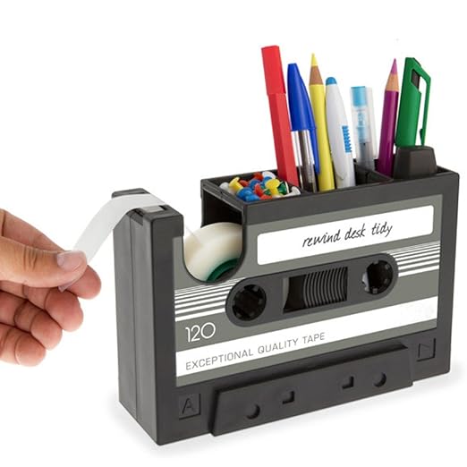 Rewind Desk Tidy Retro Cassette Tape Dispenser Gadget Storage