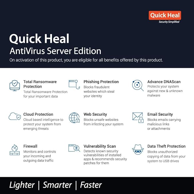 Quick Heal Antivirus for Server Regular 1 User 1 Year with CD/DVD