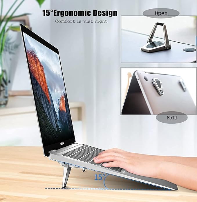 Mini Premium Metal Folding Portable Laptop Stand Non-Slip Base Tabletop Risers