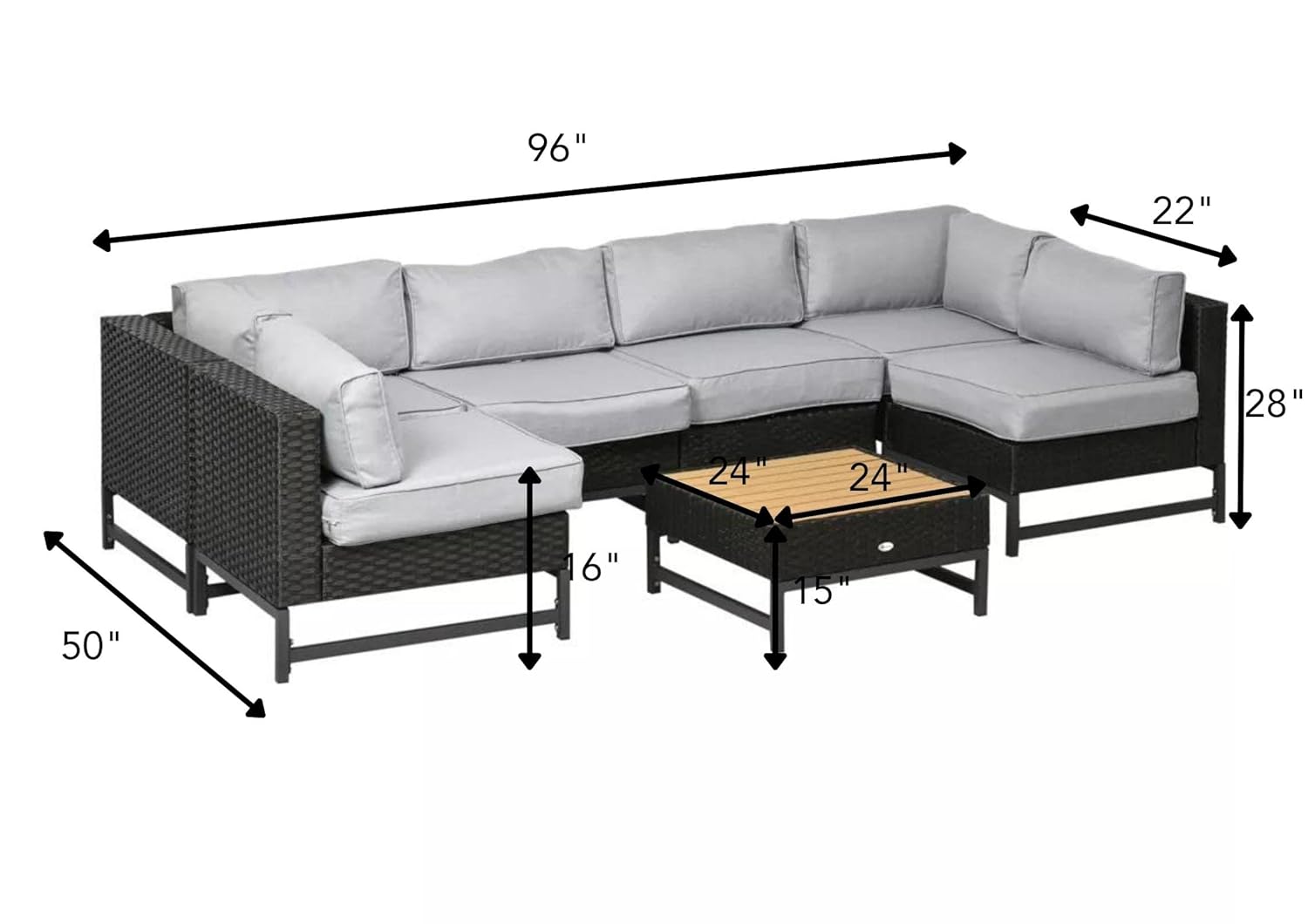 Outdoor Lounge 5 Seater Sofa and Center Table for Patio, Balcony, Garden.Wicker Furniture Set