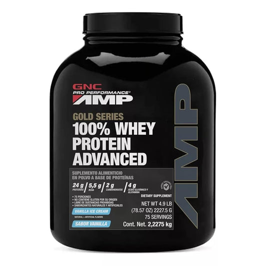 GNC AMP Gold 100% Whey Protein Advanced Vanilla Ice Cream Powder 2 lbs