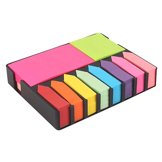 Sticky Note Memo Pad With 8 Index Tabs, Bright Neon Colors