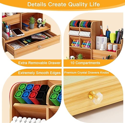 Wood Pen Stand Desk Organizer Pencil Holder Table Organizer For Office