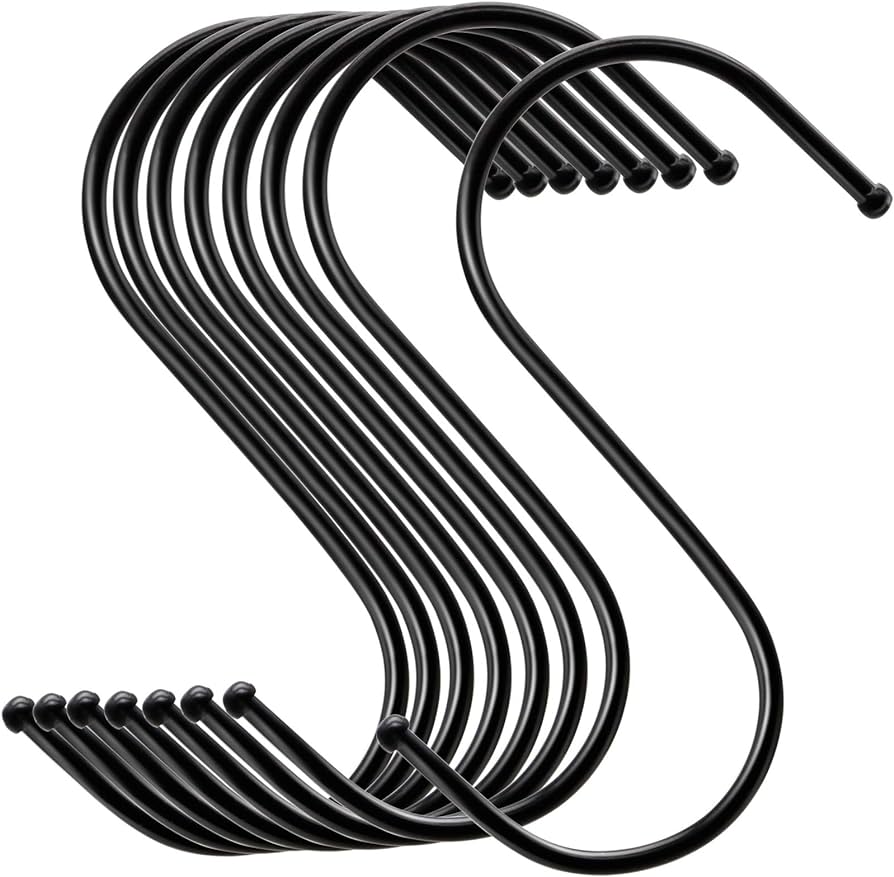 Metal Black Heavy Duty S Shaped Multipurpose Hangers - PACK OF 20