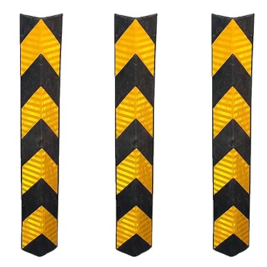 Rubber Corner L Shaped High Visibility Parking Safety Pillar Guard with Yellow Reflective Tapes