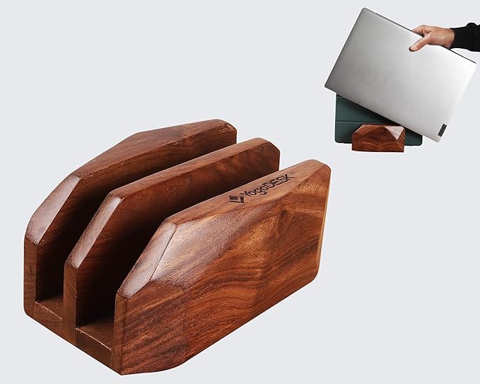 Wooden Tabletop Vertical Laptop Stand Holder Double Slots 20MM, 25MM