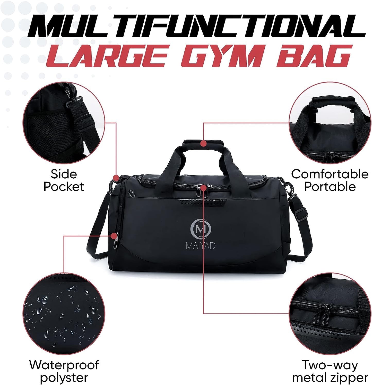 Gym Bag Womens Mens with Shoes Compartment and Wet Pocket,Travel Duffel Gym Tote Bags for Plane