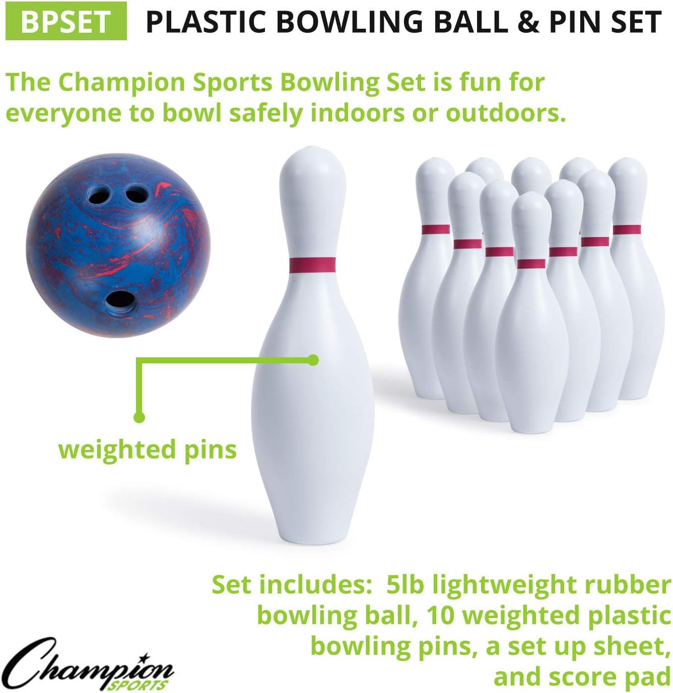 Sports Bowling Set: Rubber Ball & Plastic Pins For Training & Kids Games