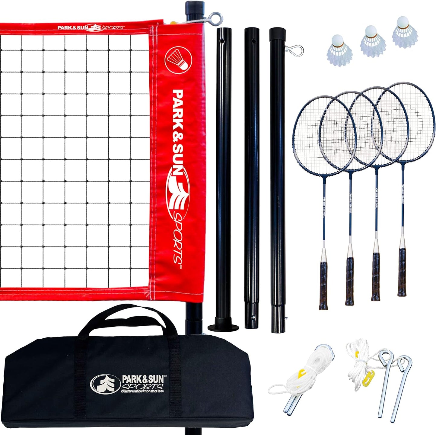 Portable Outdoor Badminton Net System with Carrying Bag and Accessories