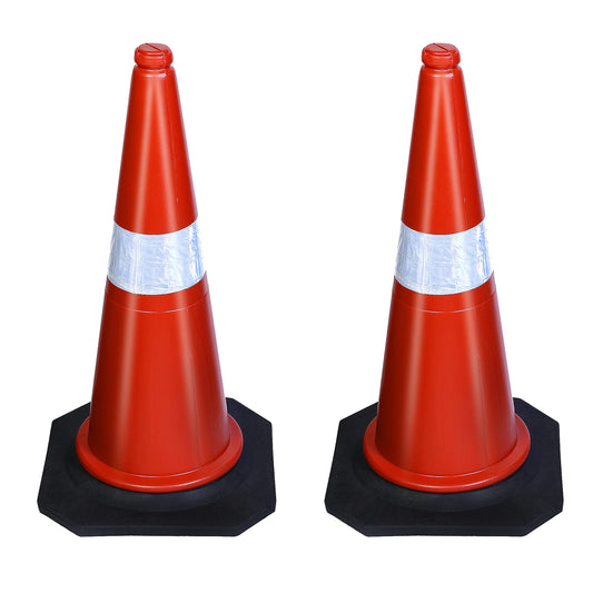 Red & Black PVC Traffic Safety Cones with Reflective Strips Collar (Pack of 2)