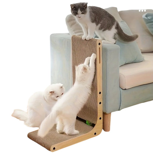New Design High-Density L-Shaped Cat Scratcher 26.8-inch Indoor Cat Scratch Pad Protective Cardboard Ball Toy Cat Tree Scratcher