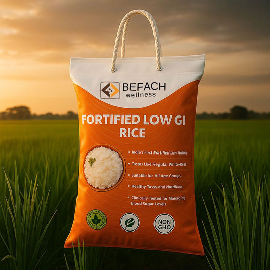Befach Fortified Low GI Rice (4.5 Kgs) | Free of Pesticides, Non GMO, Certified Low GI & Low Sugar White Rice Perfect for Diet & Diabetic Patients
