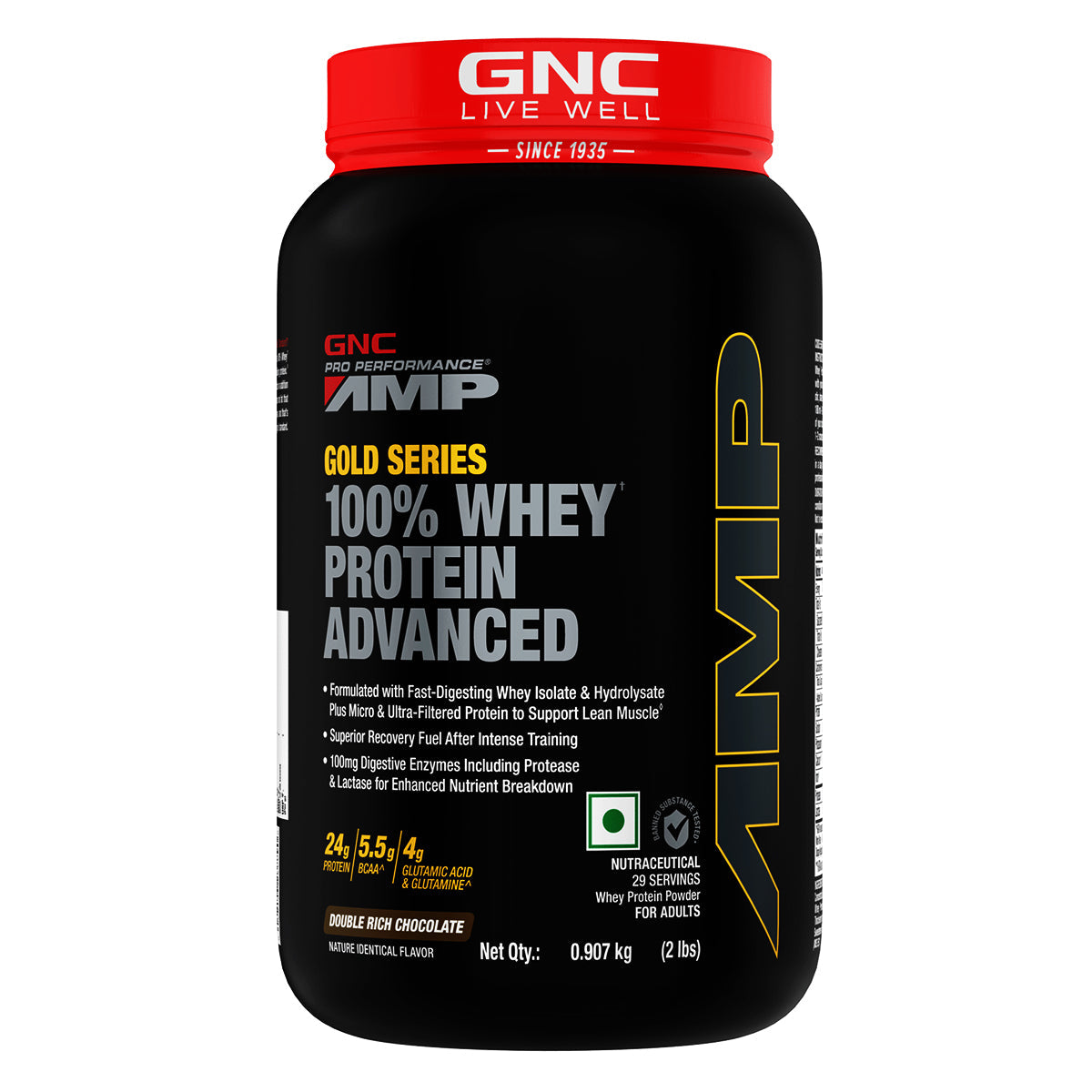 GNC AMP Gold 100% Whey Protein Advanced Double Rich Chocolate Powder 2 lbs